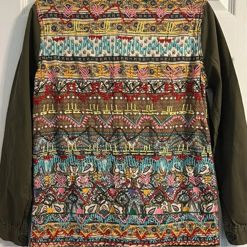 Zara Cargo Jacket Embroidered Back Size Small - Picture 2 of 8